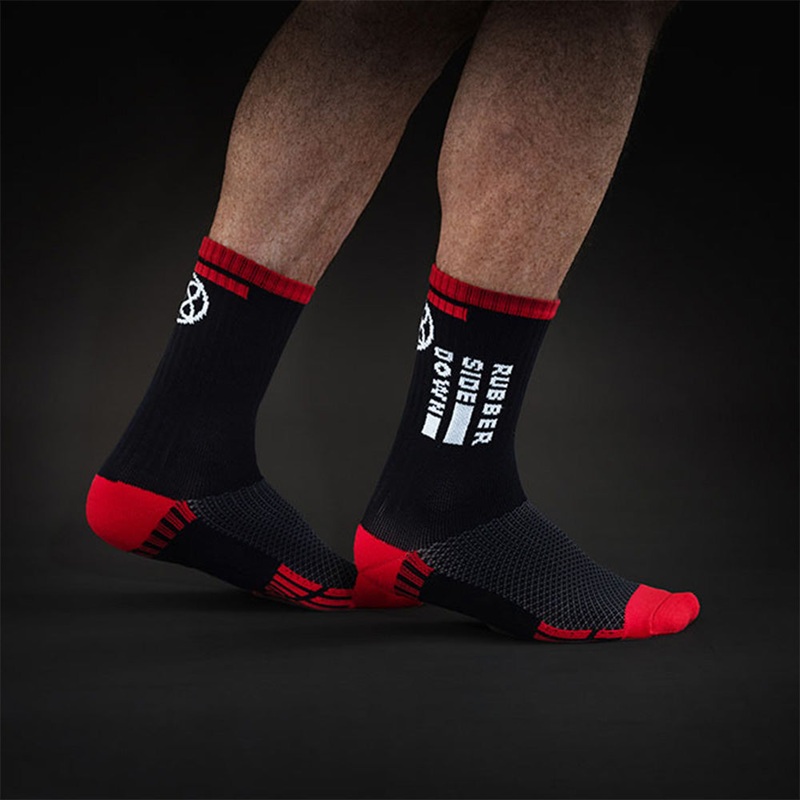 Rubber Side Down Unisex Trail Socks - S - Black - Red